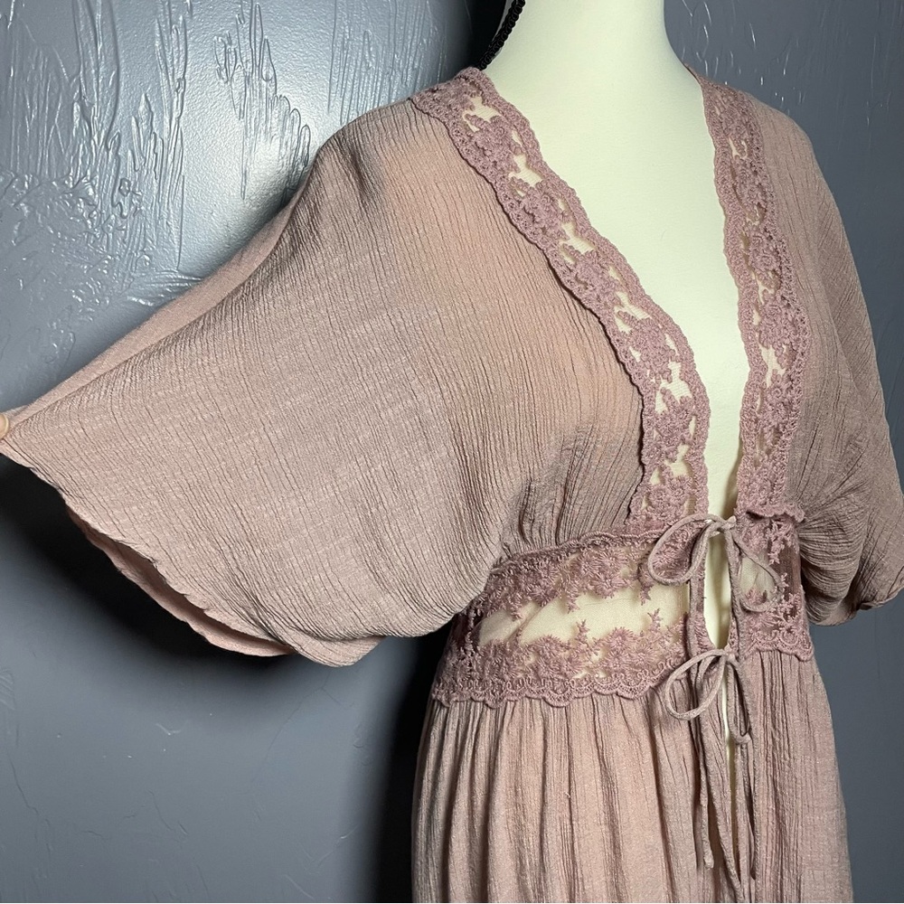 Boutique FAVLUX Lace Duster Kimono Coverup Dark Mauve Size M - Picture 8 of 13